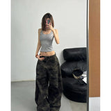 Advbridge Autumn Womens Jeans High Waist Baggy Casual Vintage Y2K Camouflage Straight Pants Street American Wide Leg Denim Trouser