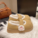 Advbridge Cute Cat Paw Cotton Snow Boots Shoes With Winter Velvet Thick Sole Indoor Outdoor Shoes ForWarm Round Toe Ankle Boots
