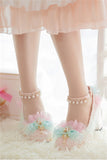 Advbridge Japanese Sweet Style Lolita Shoes Wedding Girls Cosplay Tea Party Elegant Pearls Ribbon Bowknot Lace Flower 8cm High Heel Shoes