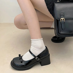 Advbridge Vintage High Heel Mary Jane Shoes for Women New Summer Bow Brown Round Head English Style Small Leather Shoes