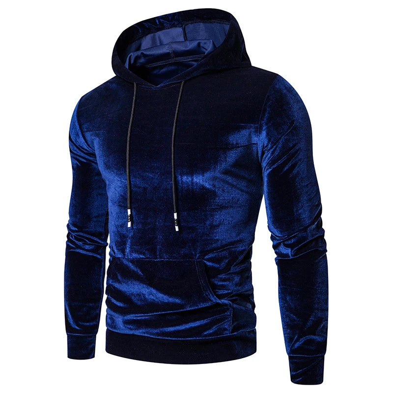 Advbridge Autumn Male Solid Drawstring Hooded Sweatshirt Streetwear Winter Men Long Sleeve Pullover Fashion Bright Velvet Hoodies Clothing