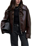 Advbridge High Street Loose Female PU Coat Casual Zipper Slim High Waist Long Sleeve Patchwork Fashion Clothes Women Autumn Outwear