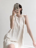 Advbridge Off The Shoulder Sleeveless Neck Hanging Dress For Women'S Summer New High-End Tassel Design Vest Short Skirt