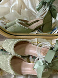 Advbridge Summer Korean Fashion Floral Bow Sandals Women Solid Causal Sweet Shoes Ladies String Beading Square Heel Elegant Shoes New