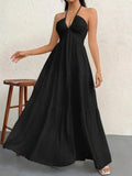 ADVBRIDGE  -  Sexy Halter Maxi Dress Women Party Summer New Backless Sleeveless A-LINE Dresses Slim Simple Fashion Casual Beach Elegant Dress