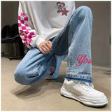 Advbridge Vintage Washed Jeans Streetwear High Waisted Embroidered Blue Y2k Fashion Trouser For Women Summer Korean Style Denim Long Pants
