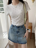 Advbridge  5colors summer Korean style Short sleeve Slim wave floral print t-shirts womens tee shirt femme Hot girls tops (X2849)