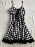 ADVBRIDGE  -  Hot Girl Chic Y2k Loose Plaid Black Dress Women Gothic Vintage Sexy Sling Summer Off Shoulder Dresses Hepburn Retro A-line Dress
