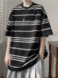 ADVBRIDGE  -  Summer Striped Men's T-shirt Loose Casual Daily Large Size O-Neck Street T-shirt Gym Fitness Short Sleeves T-shirts Q126