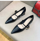 Advbridge 2024 Woman Elegant Summer French Pointed Toe Mary Janes Casual Chunky Heels Female Retro Shoes Low Heeled Women Shoes Q130
