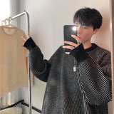 Advbridge Autumn Men's Luxury Striped Knit Pullover Sweater Long Sleeve Casual Streetwear Loose Stylish Leisure Korean Popular Knitwear