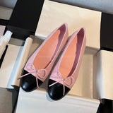 Advbridge Bowtie Mary Jane Round Toe Flats Ballet Shoes Dress Slip on Luxury Leather Patchwork Pumps Lady Fall 2024 Women Casual Shoes