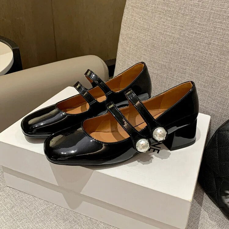 Advbridge New Spring Mary Jane Shoes Casual Shoes Chunky Heels Shoes for Women Square Toe Women Pumps Zapatos Mujer Large Size 34-43