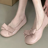 ADVBRIDGE  -  Sweet Bow Square Heel Women Flat Shoes Shallow Round Toe Slide Sandals Fashion Non-slip Comfortable Patent Leather Women Sandals