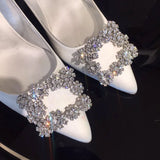 Advbridge Luxury Rhinestone Pointed Toe Stiletto Heel Women Satin Designer Dress Shoes Ladies Elegant Crystal Wedding Bridal Shoes Pumps