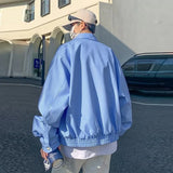 Advbridge Spring Clothing Men's Leisure Striped Zipper Short Shirt Jacket  Korean Sky Blue Harajuku Long Sleeve Light Luxury Coats