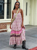 Flower Print Bohemian Maxi Boho Summer Dress Women Casual Vintage Spaghetti Strap Loose Floral Long Sundress Beach Vestidos