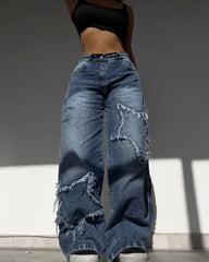 Advbridge Y2K New Fashion Star Embroidery Patch Baggy Jeans Women Street Harajuku Vintage Hip Hop Casual Gothic High Waist Wide Leg Pants