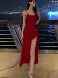 ADVBRIDGE  -  Sexy Red Dress Women Korean Style Casual Sleeveless Vestidos Female Evening Party Prom Robe Elegant Split Irregular Clothes New
