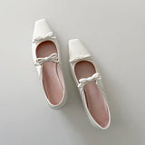 ADVBRIDGE  -  French Square Bow Single Shoes for Women with Low Heels and Shallow Mouth with A Straight Cut and Temperament Mary Jane Shoes