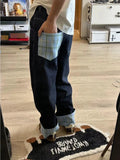 Advbridge Baggy Plaid Jeans Pants Women Retro Harajuku Letter Embroidery Korean Straight Wide Leg Denim Trousers Y2k HipHop Casual