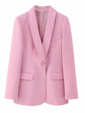 Advbridge Pink Blazer Suit Floor Length Pants 2 Piece Set Women Single Button Coat Straight Pants Sets  Spring Fashion Commuting Suits