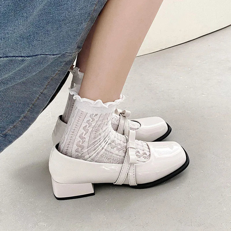 Advbridge  -  Women Mary Jane Shoes Women Fashion Bowtie Low Heel Shoes 2024 Spring Ladies Elgant Street Style Pumps