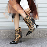 Advbridge Pointy Toe Women's Ankle Boots High Heels Leopard Print Sexy Rear Zipper Naked Bootines Chelsea Botas New Women's Shoes Big Size