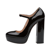 Advbridge Front Strap Platform Polka dot Pumps Women Cool Round Tip High Block Heel Shoes Summer Party Girl's Lolita Patent Leather Pump
