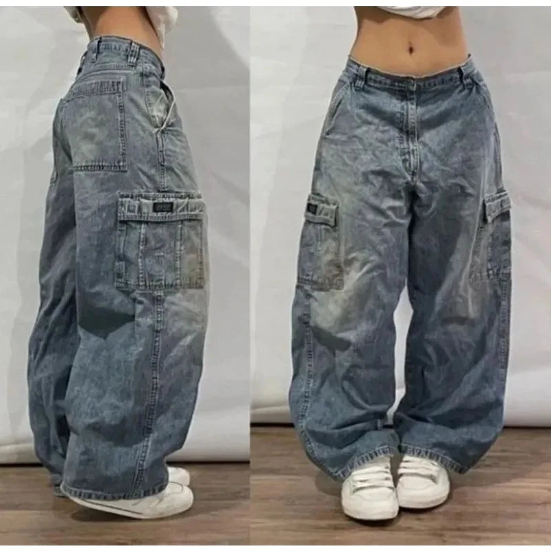 Advbridge Street Vintage Jeans New Y2K Harajuku Yellow Embroidery patch Baggy Jeans Denim Pants Mens Womens High Waist Wide Trousers