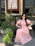 Advbridge French Gentle Square Collar Bubble Sleeve Vestidos Temperament Dress Female Robe Summer 2025 New Waist A-wave Long Dresses