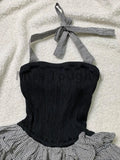 ADVBRIDGE  -  Japanese Sweet Hanging Neck Tube Top Dress Summer Fashion Y2k Slim Women Dresses New Plaid Patchwork Fluffy High Street Clothing