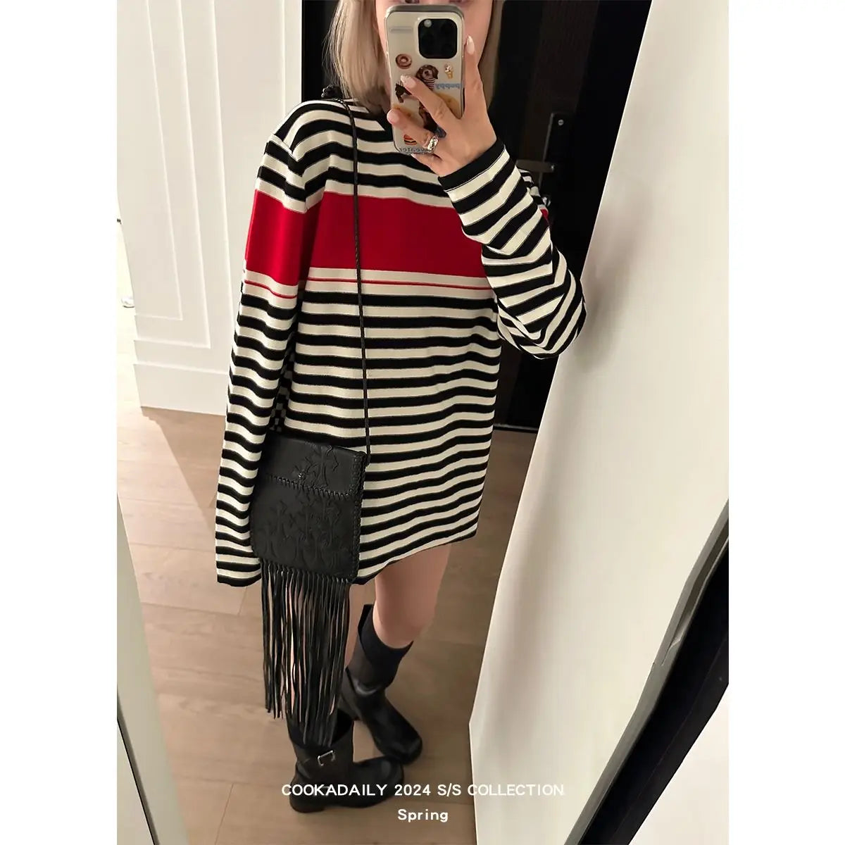 Advbridge Mermaid American wear Color clashing striped knit sweater for women Early fall Loose new top Lazy style Fashionable and unique.