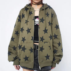 Advbridge Y2k Clothes Vintage Star Oversized Sweatshirt Jacket Harajuku Goth Long Sleeve Women Sweatshirt 2000s Hip Hop Zip Up Hoodies Top