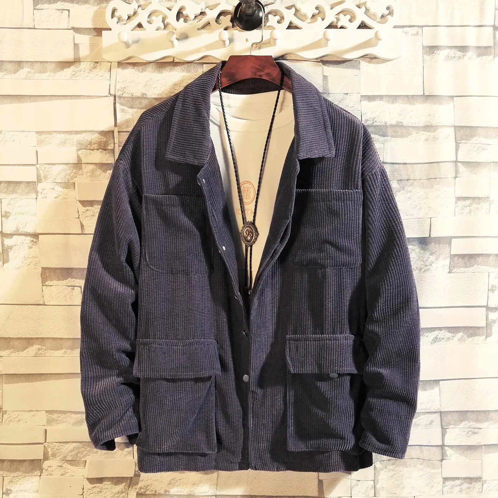 Advbridge Spring Autumn Harajuku Corduroy Cargo Men's Jacket Solid Color Oversized Windbreaker Multi-pocket Casual Jacket For Men
