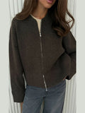 Advbridge Knit Gray Women Cardigan Loose Long Sleeve Zipper Female Sweater 2025 Casual Spring Fashion O Neck Straight Female Overcoat