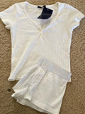 ADVBRIDGE  -  Stripes T-shirt Shorts 2 Pieces Sets Summer Short Sleeve Slim Three Buttons Crop Top Elastic Short Pant for Woman Sweet Y2k Set