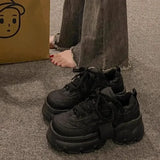 Advbridge Heighten Platform Shoes for Women Fashion PU Leather Ladies Shoes Casual Versatile Design Lace Platform Sneakers