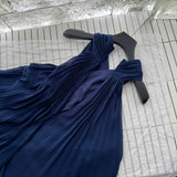 ADVBRIDGE  -  Navy Blue Halter Dress for Women 2025 Summer French Sleeveless Pleated Chiffon Short Dresses with Waist Chain Party Girl's Frock