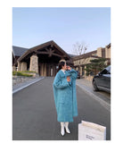 Advbridge Winter Long Blue Fluffy Oversized Warm Wool & blends Coat for Women Single Button Pockets Luxury Clothes Woolen Overcoat