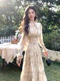 ADVBRIDGE  -  French Style Retro Dress Women's Spring Print Chiffon Fairy Dresses for Sweet Long Sleeve Korean Style Fashion Vstidos Elegant