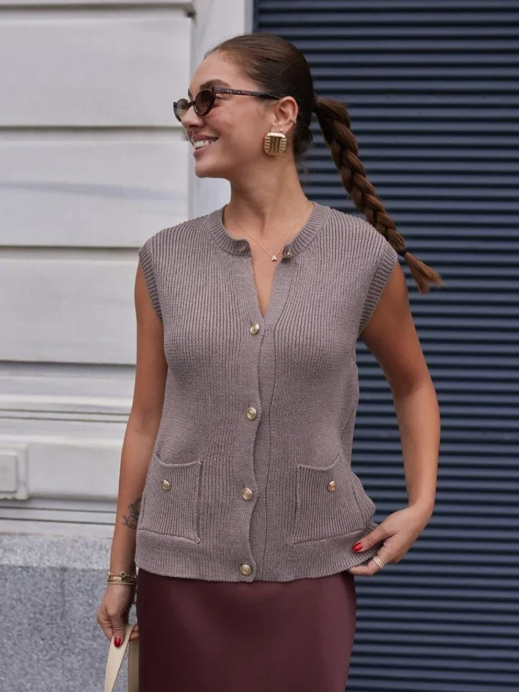 Advbridge Spring Sweater Vest for Women Elegant Fashion Single Breasted Sleeveless Knitted Vest Female Casual Tops Holiday Tank Tops 2025