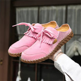 ADVBRIDGE  -  Pink Suede Woman Mules Shoes Big Size 43 Tassel Fashion Women's Shoes Quality Handmade Ladies Flats Summer Half Shoes For Women