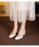 ADVBRIDGE  -  Designer Sandals Women Pumps French Women's Shoes Beige Square Toe High Heels Single Shoes Mary Sandals Sandalias De Mujer