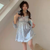 ADVBRIDGE  -  Japanses Sweet Princess Nightdress Women Cute Bow Bunny Print Sleepwear Homewear Clothes Vintage Nightgown Female Kawaii Pyjamas