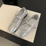 ADVBRIDGE  -  Silver Flat Shoes Ladies Pumps Spring Square Toe Mary Janes Women White Lazy Flats Comfortable Zapatos De Mujer Ofertas