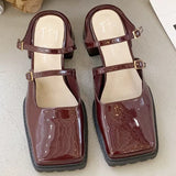 ADVBRIDGE  -  Retro Square Toe Belt Buckle Women Sandals Fashion Narrow Strap Square Heel Mary Jane Shoes Comfort Patent Leather Designer Shoe