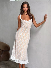 Advbridge Lace Mesh Bodycon Midi Party Dress Women Apricot Ruffles Elegant Black Sexy Club Shealth Dress Robe 2024 Tank Dress