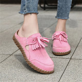 ADVBRIDGE  -  Pink Suede Woman Mules Shoes Big Size 43 Tassel Fashion Women's Shoes Quality Handmade Ladies Flats Summer Half Shoes For Women
