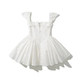 Advbridge Summer Women Sexy Fit And Flare White Mini Dresses Short Sleeve Low Waist Elegant Party Dress Ladies Bridesmaids Robe